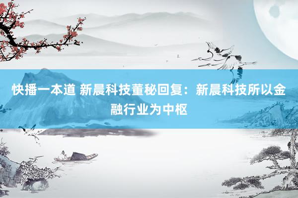 快播一本道 新晨科技董秘回复:新晨科技所以金融行业为中枢