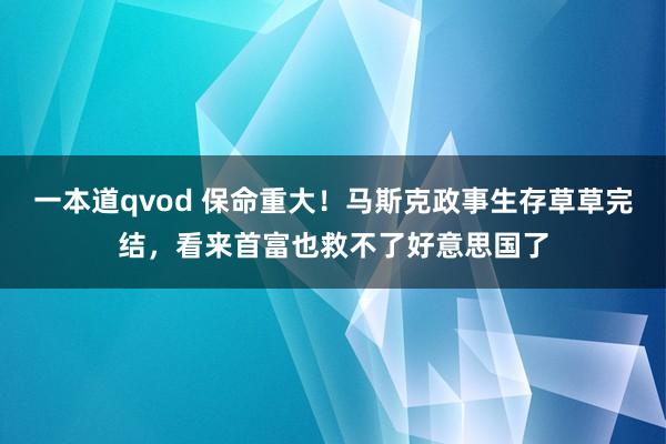 一本道qvod 保命重大!马斯克政事生存草草完结,看来首富也救不了好意思国了
